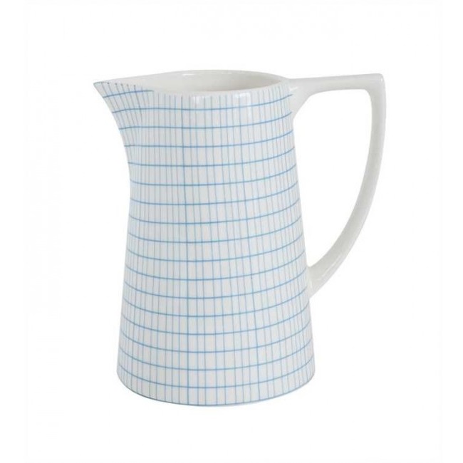 Blue Checkard Pitcher Pitcher white and blue grid | Buk & Nola